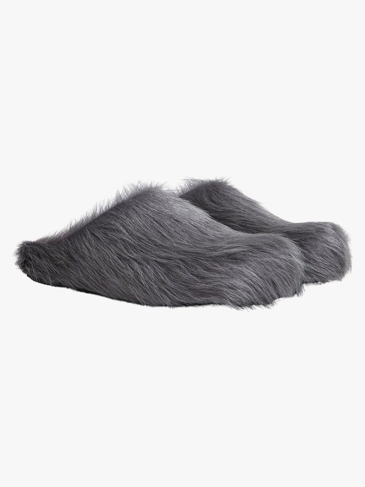Gray LongHair Calfskin Fussbett Sabot Loafers