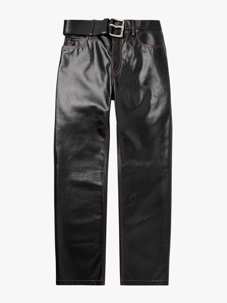 StraightLeg Belted Leather Trousers
