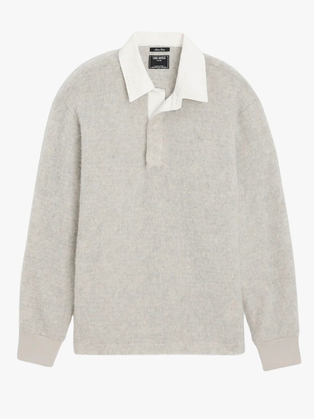 Image may contain Clothing Long Sleeve Sleeve Knitwear Sweater and Sweatshirt