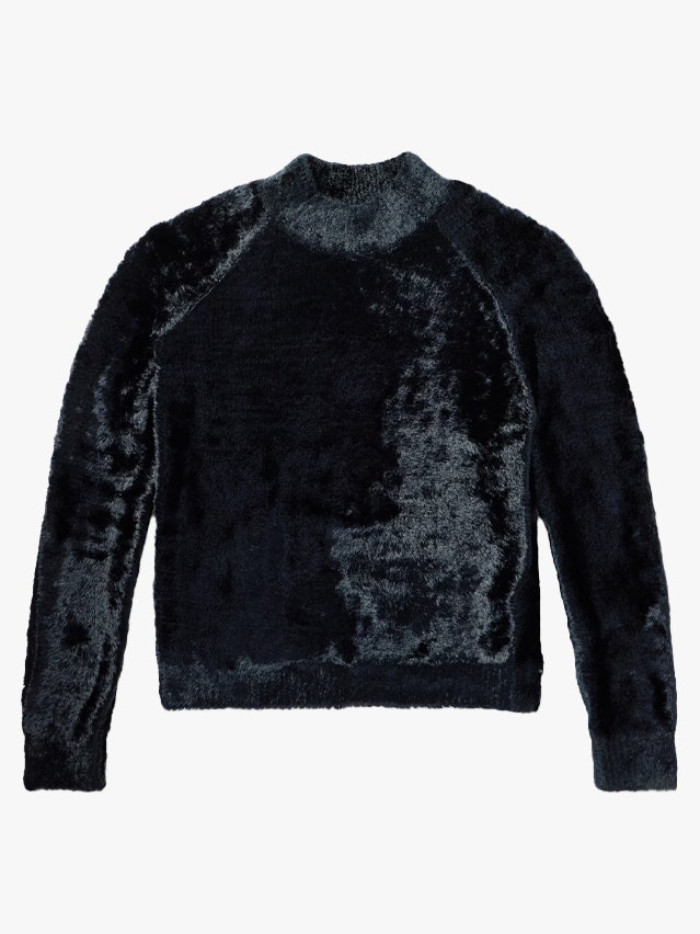 Image may contain Velvet Clothing Long Sleeve Sleeve Coat Jacket Knitwear Sweater and Sweatshirt