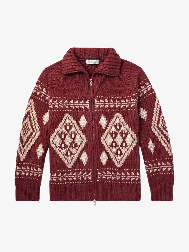 JacquardKnit Cashmere ZipUp Cardigan