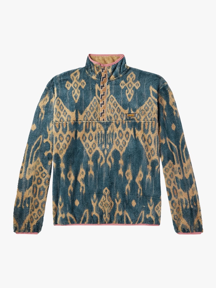 Java Kasuri JacquardTrimmed Printed Fleece Sweatshirt