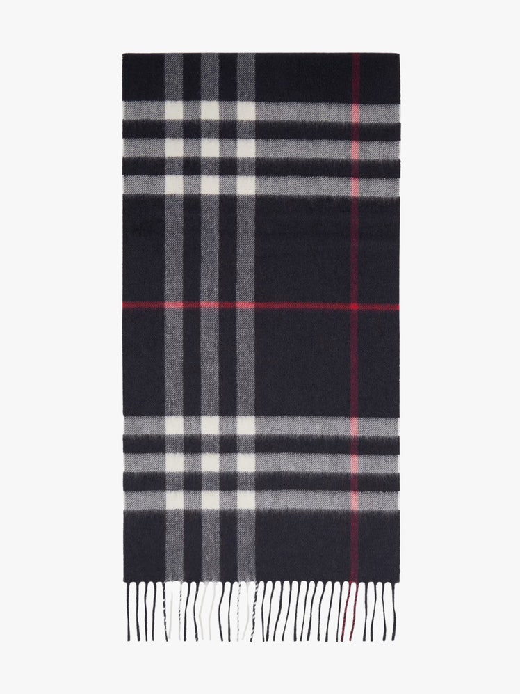 Navy Check Cashmere Scarf