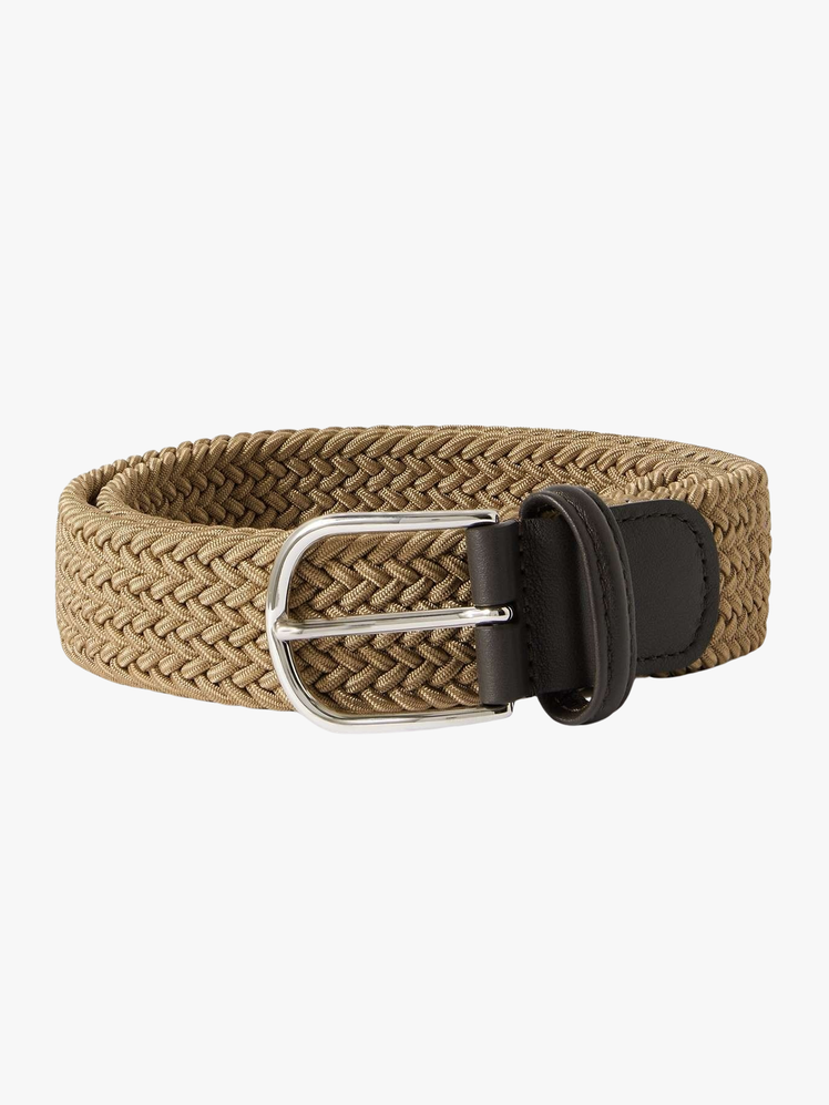 3.5cm LeatherTrimmed Woven Elastic Belt