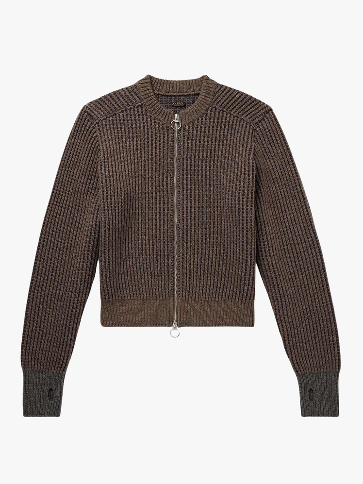 Cropped Ribbed Wool ZipUp Cardigan