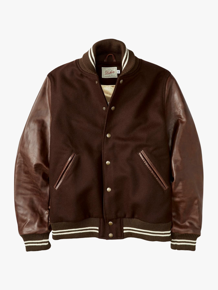 Leather and WoolBlend Varsity Bomber Jacket