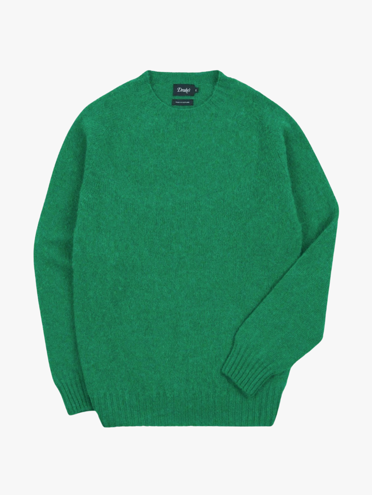 Green Brushed Shetland Crew Neck Sweater