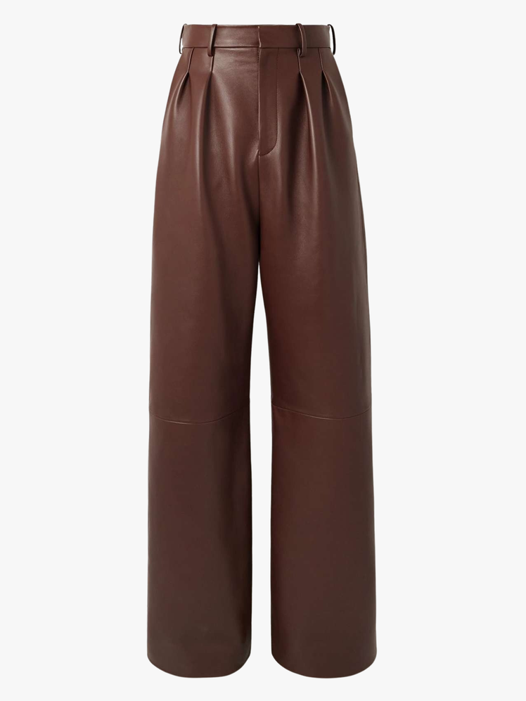 StraightLeg Pleated Leather Tousers