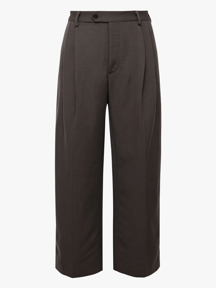 WideLeg Pleated Slub Linen and WoolBlend Trousers